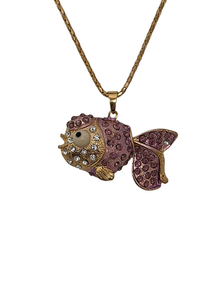 Betsey Johnson Jeweled Pendant Necklace-Fish Pink