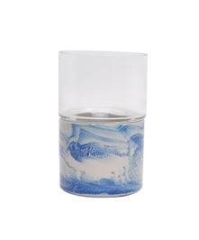 Blue Marble Ceramic & Glass Hurricane Candleholder- Large