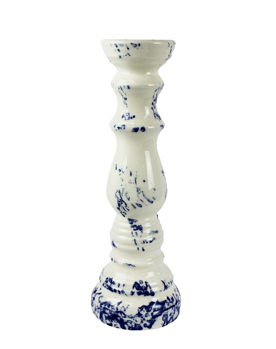 Blue Marble Look Ceramic Pillar Candle Holder