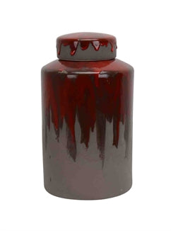 Decorative Ceramic Covered Jar in Grey and Red