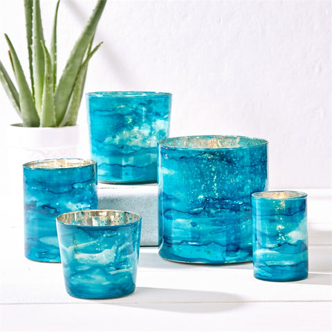 Glass Candleholders/Vase In Azure Blue
