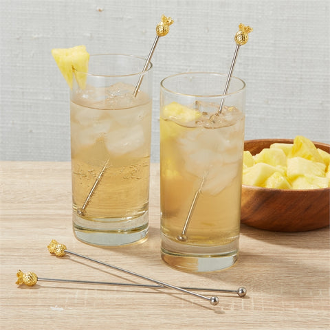 Golden Pineapple Set of 4 Drink Stirrers