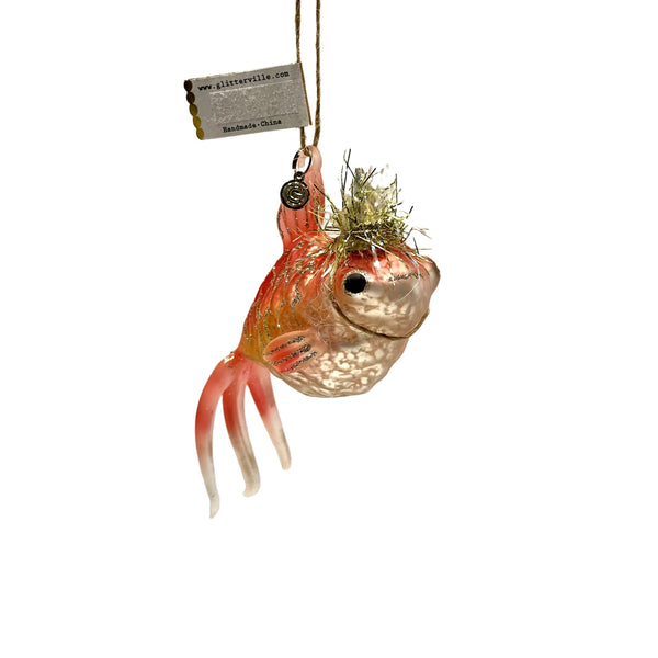Glitterville Fantail Fish Ornament Glass Pink -NWT
