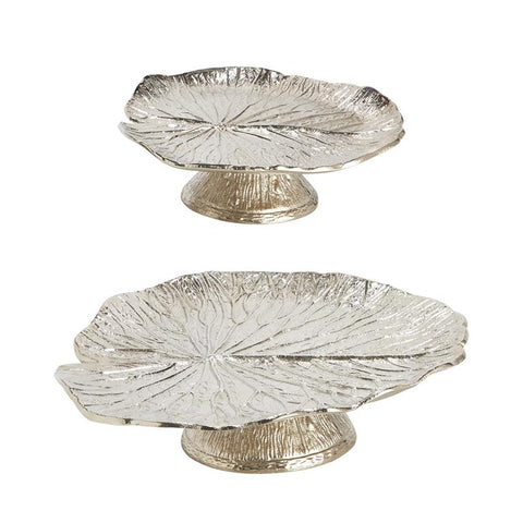 Pewter Silver Water Lilly Pedestal Tray in 2 sizes