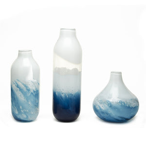 Sea Scape  Glass Vases In Blue And White