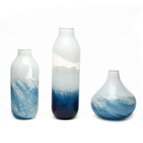 Sea Scape  Glass Vases In Blue And White