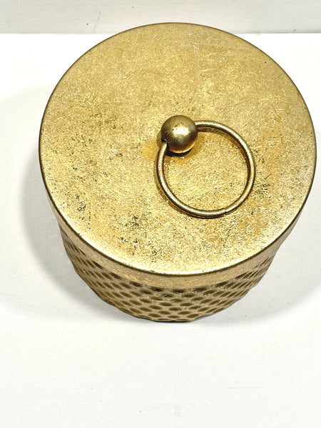 Gold Metal Hammered  Round Decorative Box