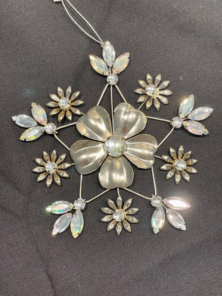 Vintage Feel Crystal and Metal Snowflake Ornament