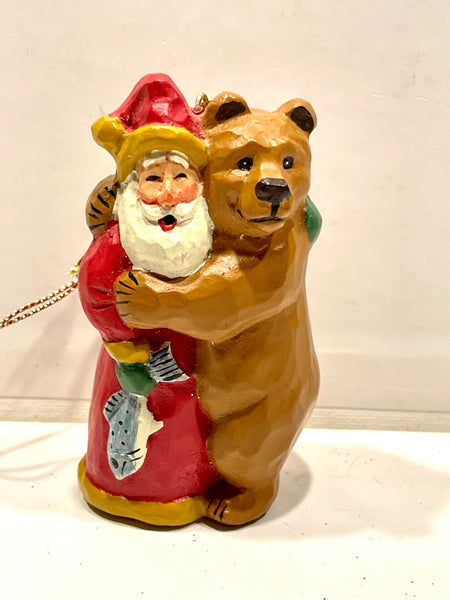House of Hatten Vintage Santa and Bear Ornament by Susan Smith 1998