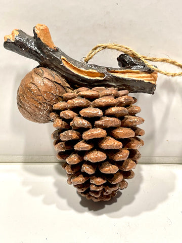 Pinecone and Branch Natural Rustic Ornament