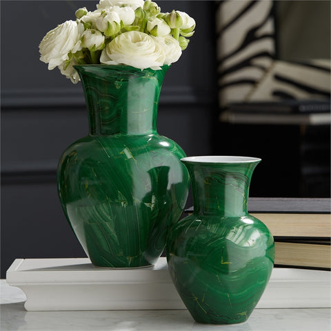 Malachite Porcelain Temple Vases Emerald Green 2 sizes