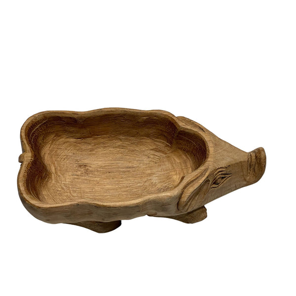 Primitive Vintage Unique Hand Carved Wooden Pig Bowl
