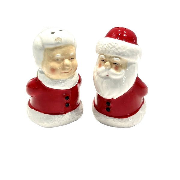 Vintage Mr. & Mrs. Santa Claus Kissing Salt and Pepper Shakers Holders
