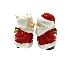 Vintage Mr. & Mrs. Santa Claus Kissing Salt and Pepper Shakers Holders