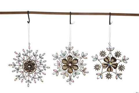 Vintage Feel Crystal and Metal Snowflake Ornament